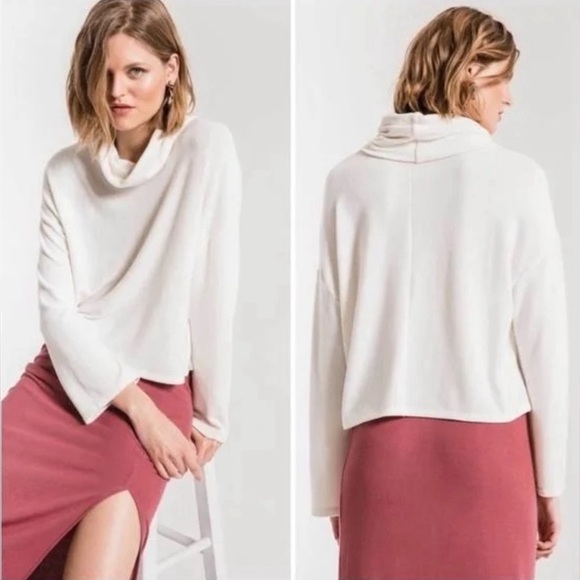 NWT Z Supply Women’s Sz Large Cream Long Sleeve Skimmer Mock Neck Shirt - Picture 1 of 9